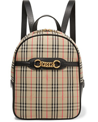 Burberry Embellished Leather And Checked Cotton Drill Backpack