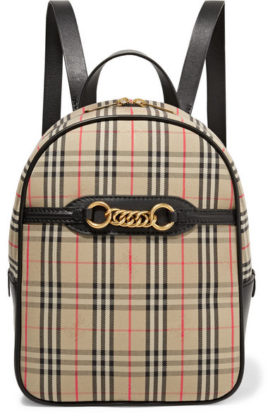 Burberry Embellished Leather And Checked Cotton Drill Backpack, $1,190 | NET  | Lookastic