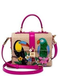Dolce & Gabbana Embellished Woven Cotton Leather Top Handle Bag