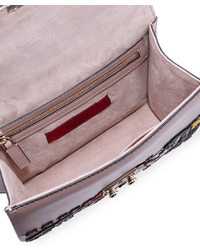 Valentino Garavani Lock Small Embellished Shoulder Bag Beige