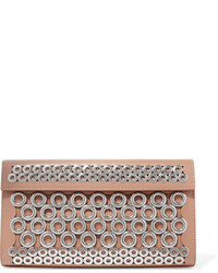 Tan Embellished Leather Clutch