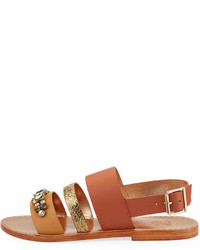Sanchita Bejeweled Leather Strappy Flat Sandal