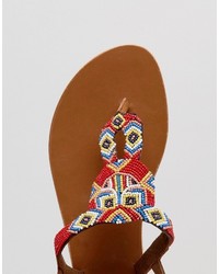 Pieces Leather Embellished Flat Sandals