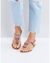 Pieces Leather Embellished Flat Sandals