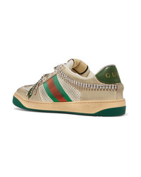 Gucci Screener Embellished Med Distressed Leather Sneakers