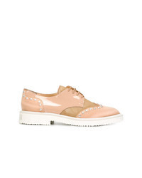 Tan Embellished Leather Oxford Shoes