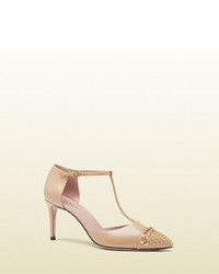 Gucci Studded Leather T Strap Pump