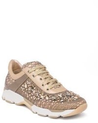 Tan Embellished Leather Sneakers