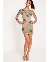Missguided Premium Sequin Embellished Mesh Bodycon Dress Turquoise