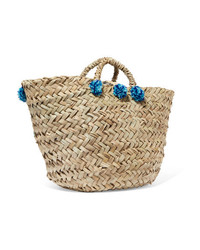 Sicily Bag Fiore Blu Embellished Woven Straw Tote