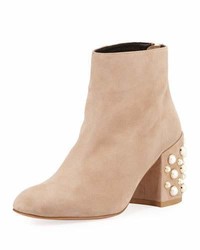 Tan Embellished Suede Ankle Boots
