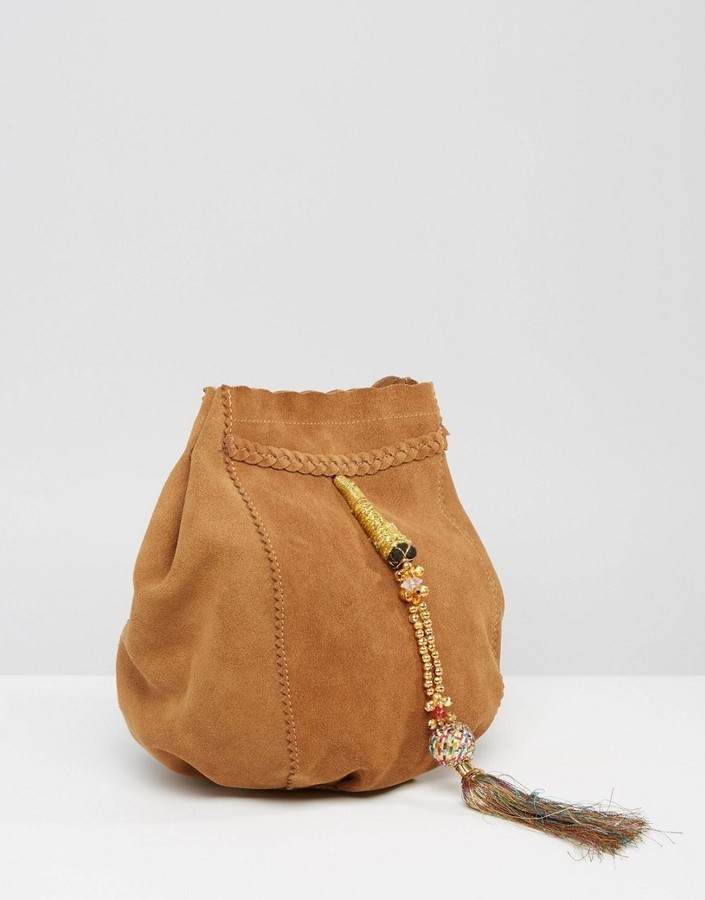 tan suede bag with tassels