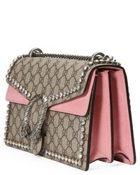 Gucci Small Dionysus Crystal Embellished Gg Supreme Canvas Suede Shoulder Bag