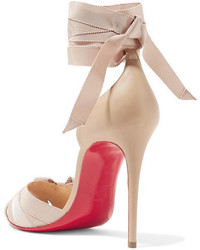 Christian Louboutin Christeriva 100 Bow Embellished Grosgrain And Suede Sandals Beige
