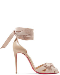 Christian Louboutin Christeriva 100 Bow Embellished Grosgrain And Suede Sandals Beige
