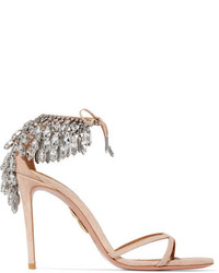 Aquazzura Eden Crystal Embellished Suede Sandals Blush