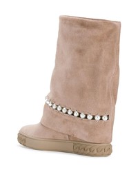 Casadei Pearl Embellished Concealed Wedge Boots