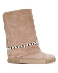 Casadei Pearl Embellished Concealed Wedge Boots