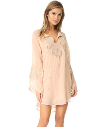 Tan Embroidered Beaded Dress