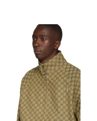 Gucci Beige Gg Zip Up Jacket