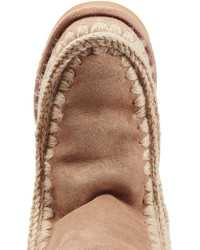 Mou Eskimo Wedge Tall Sheepskin Boots With Embroidery