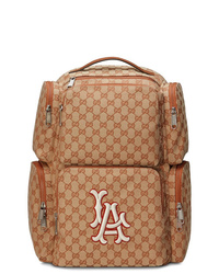 Tan Embroidered Canvas Backpack