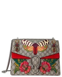 Gucci Medium Dionysus Embroidered Gg Supreme Canvas Suede Shoulder Bag