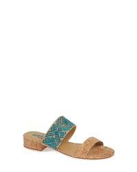Tan Embroidered Canvas Flat Sandals