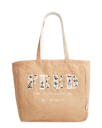Tan Embroidered Canvas Tote Bag