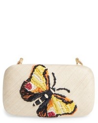 Franchi Flutter Embroidered Butterfly Box Clutch Brown