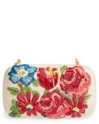 Franchi Garden Party Embroidered Box Clutch Brown