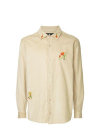 Tan Embroidered Corduroy Long Sleeve Shirt