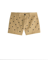 Tan Embroidered Cotton Shorts