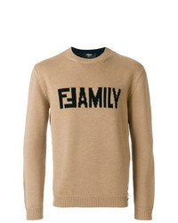 Tan Embroidered Crew-neck Sweater