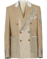 Tan Embroidered Double Breasted Blazer