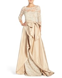Tan Embroidered Evening Dress