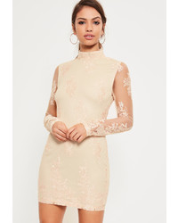 Missguided Nude Lace Embroidered Bodycon Dress