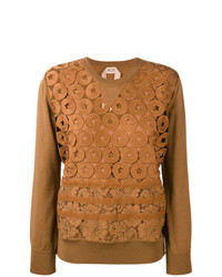 Tan Embroidered Lace Crew-neck Sweater