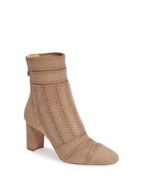 Tan Embroidered Leather Ankle Boots