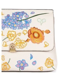 Topshop Floral Embroidered Faux Leather Clutch Beige