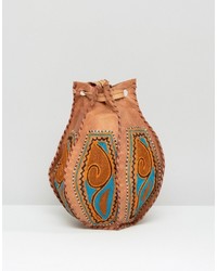 Reclaimed Vintage Hand Embroidered Mini Leather Pouch Bag