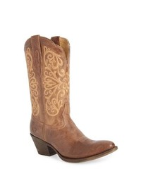 Tan Embroidered Leather Cowboy Boots