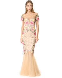 Marchesa Notte Floral Embroidery Gown