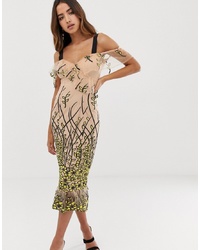 Tan Embroidered Sheath Dress