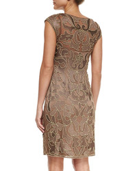 Sue Wong Cap Sleeve Embroidered Sheath Cocktail Dress