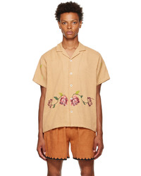 Tan Embroidered Short Sleeve Shirt