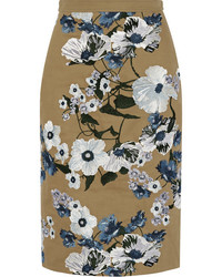 Erdem Aysha Embroidered Cotton Canvas Skirt Tan