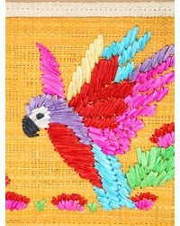 Serpui Marie Macaw Embroidered Straw Pouch