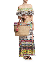 Ale By Alessandra Marrakesh Embroidered Straw Beach Tote Bag Beige