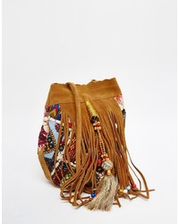Park Lane Suede Bucket Bag With Hand Embroidery